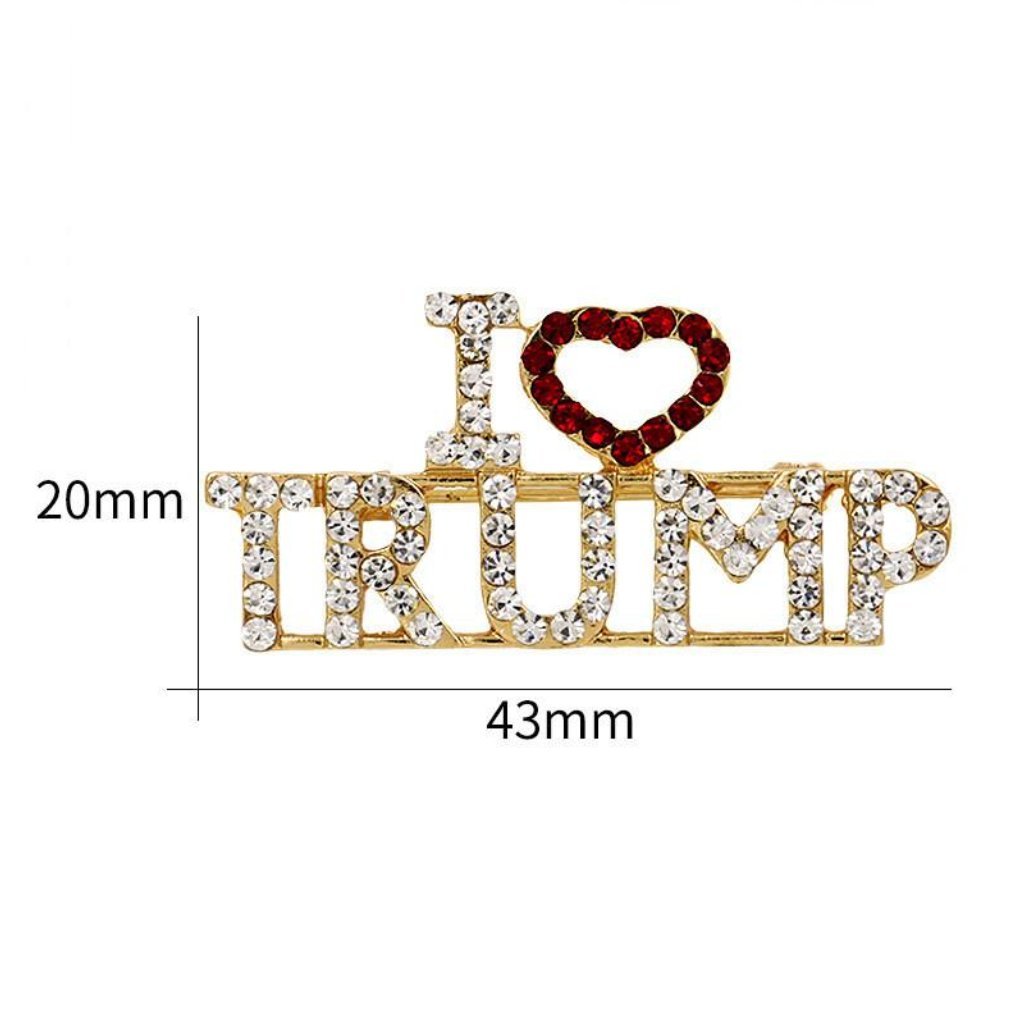 I Love Trump Rhinestone Brooch - PatriotDepot.com