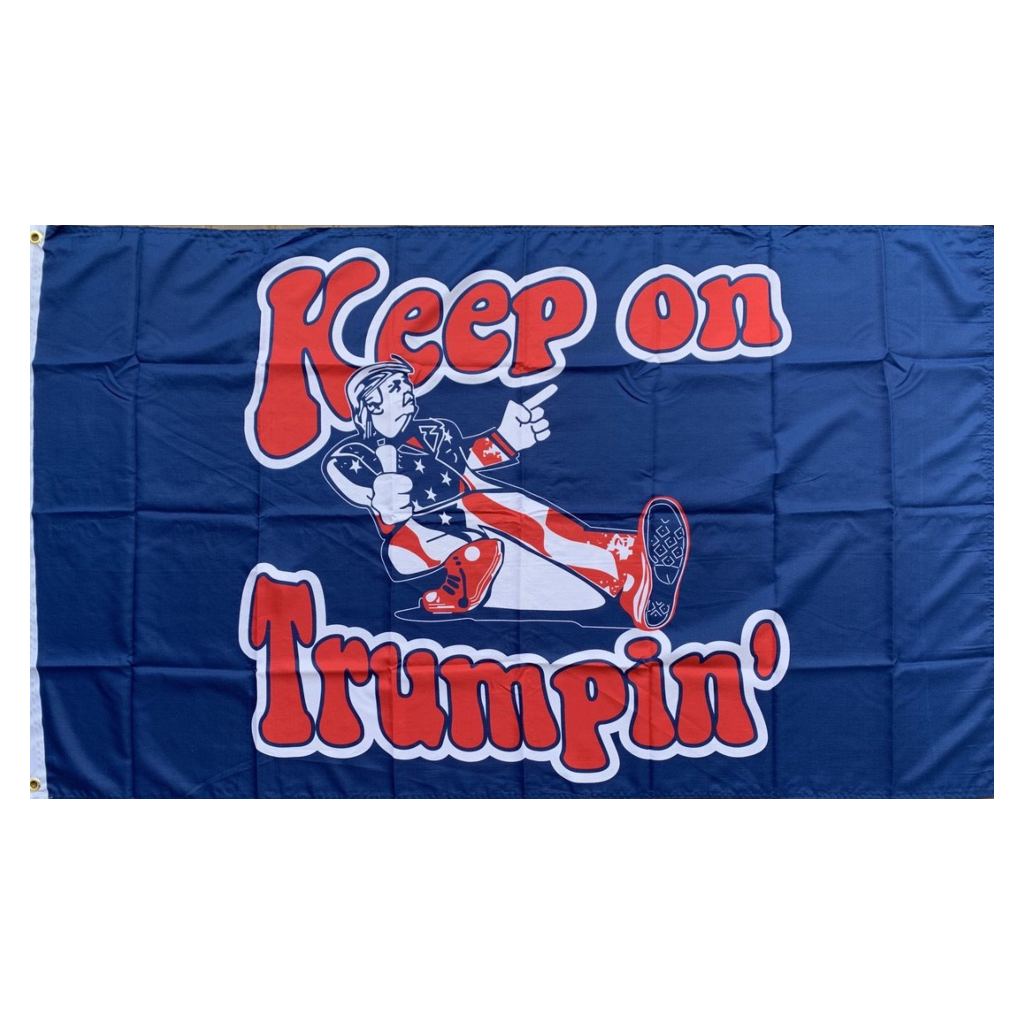 "Keep On Trumpin'" Flag 3' x 5' (Retro - Style) Blue - PatriotDepot.com