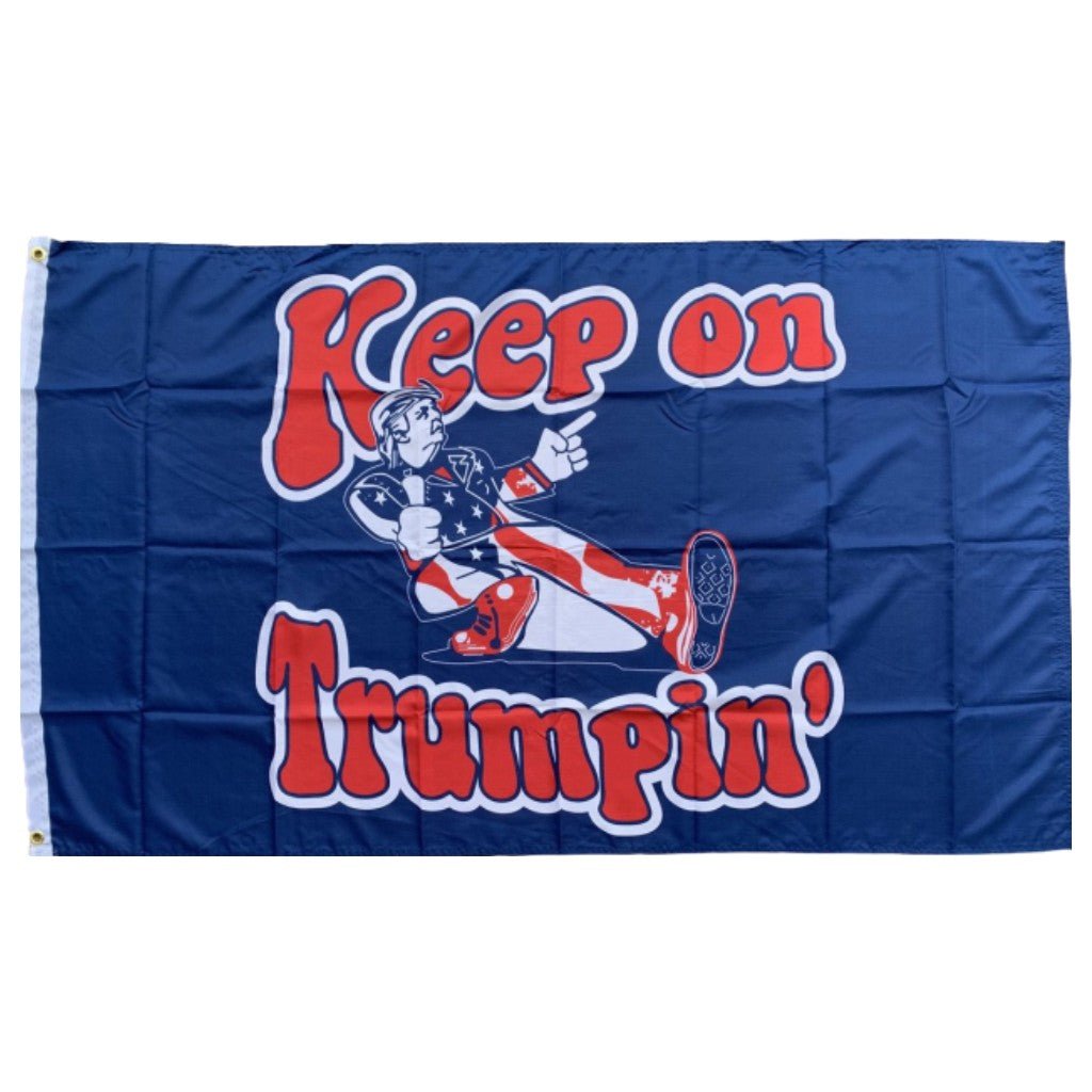 "Keep On Trumpin'" Flag 3' x 5' (Retro - Style) Blue - PatriotDepot.com