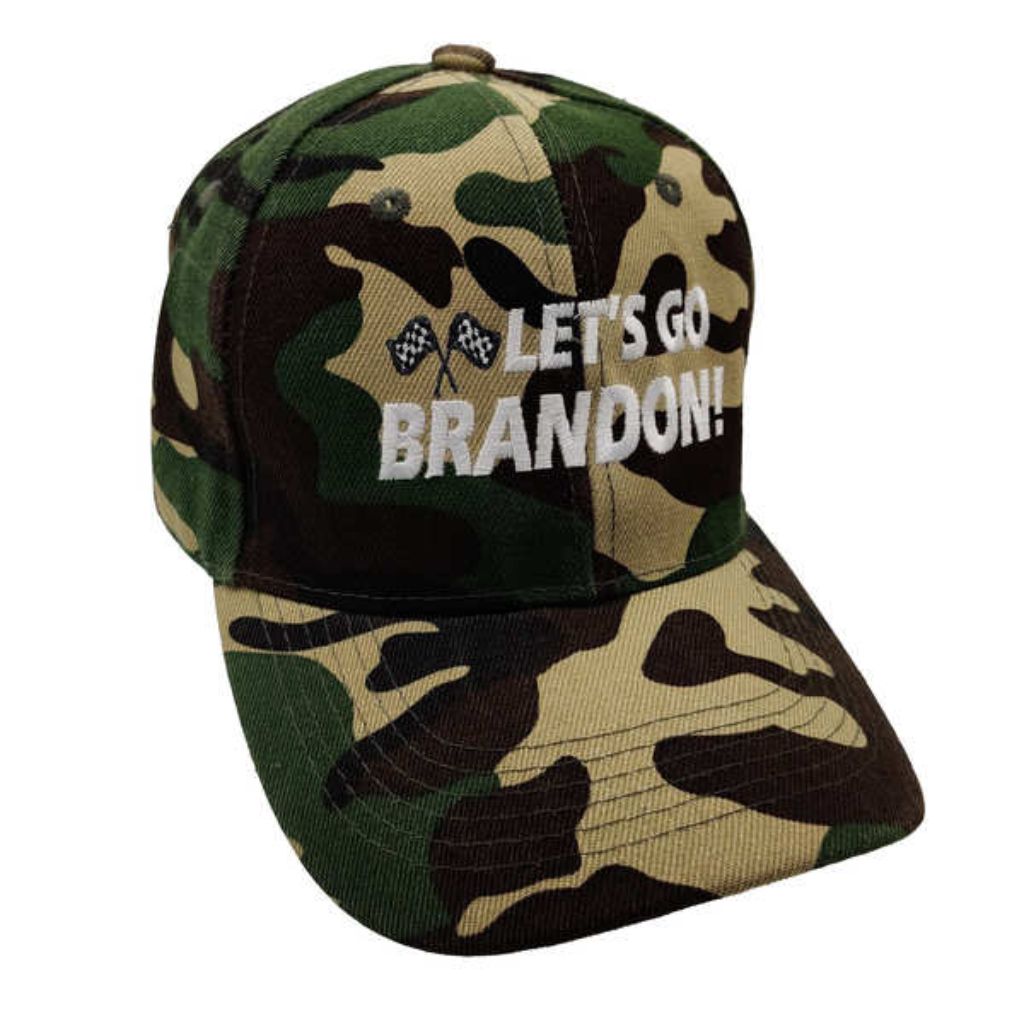 Let's Go Brandon (Checkered Flag) Custom Embroidered Hat (Camo) - PatriotDepot.com