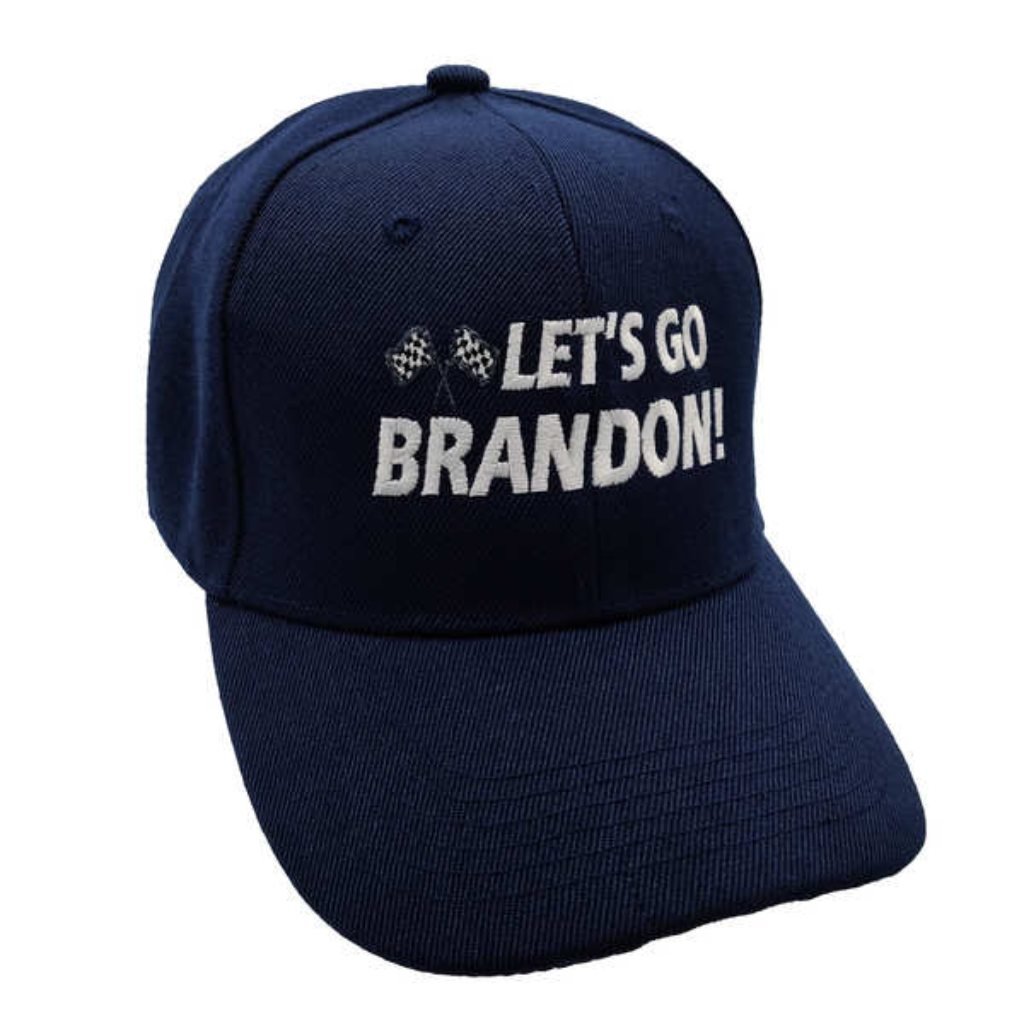 Let's Go Brandon (Checkered Flag) Custom Embroidered Hats (Navy) - PatriotDepot.com