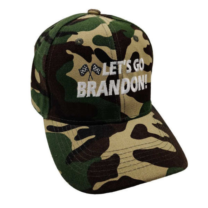 Let's Go Brandon (Checkered Flag) Custom Embroidered Hat (Camo)
