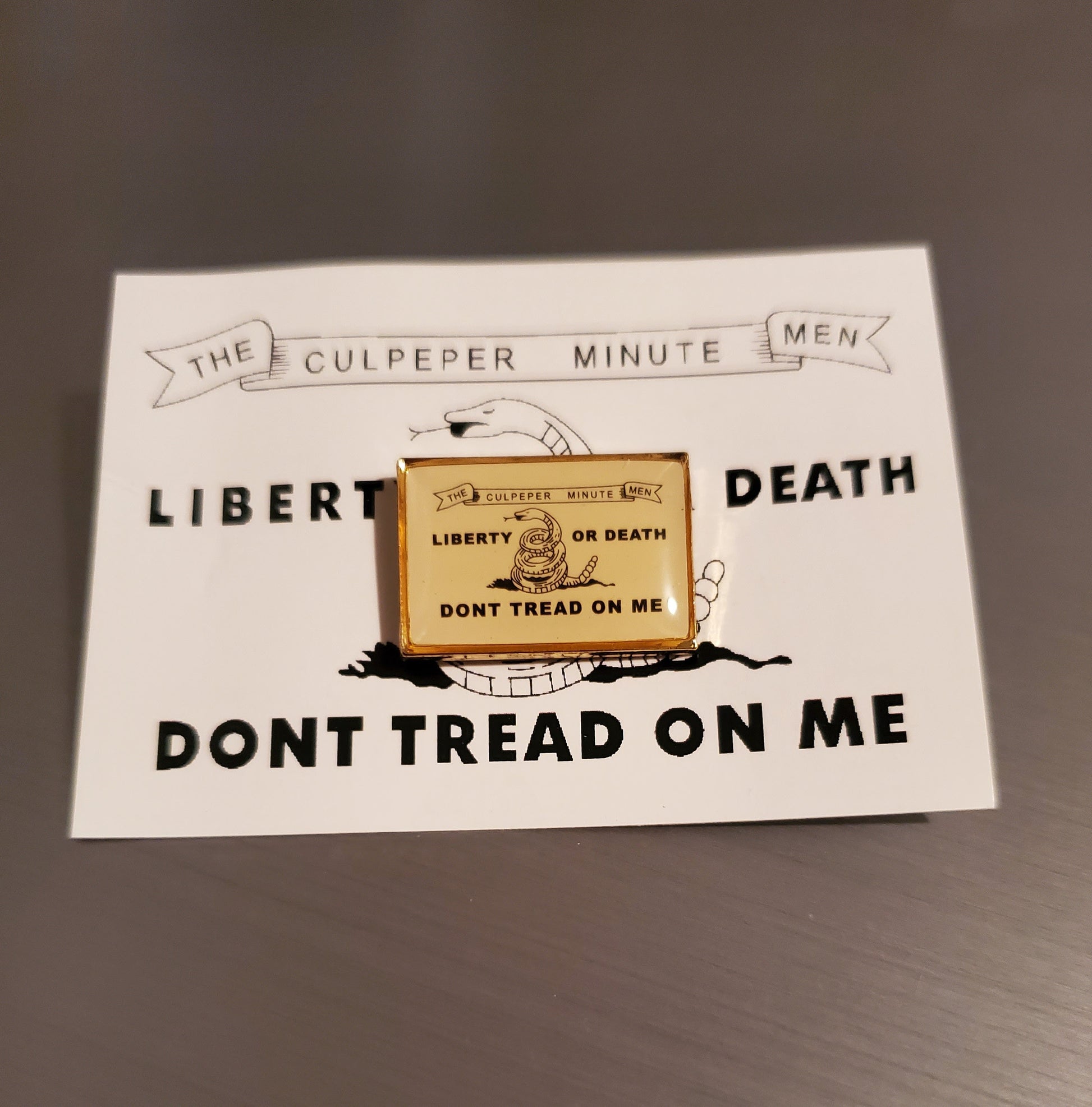 Liberty or Death Don't Tread on Me Culpeper Minutemen Lapel Pin - PatriotDepot.com