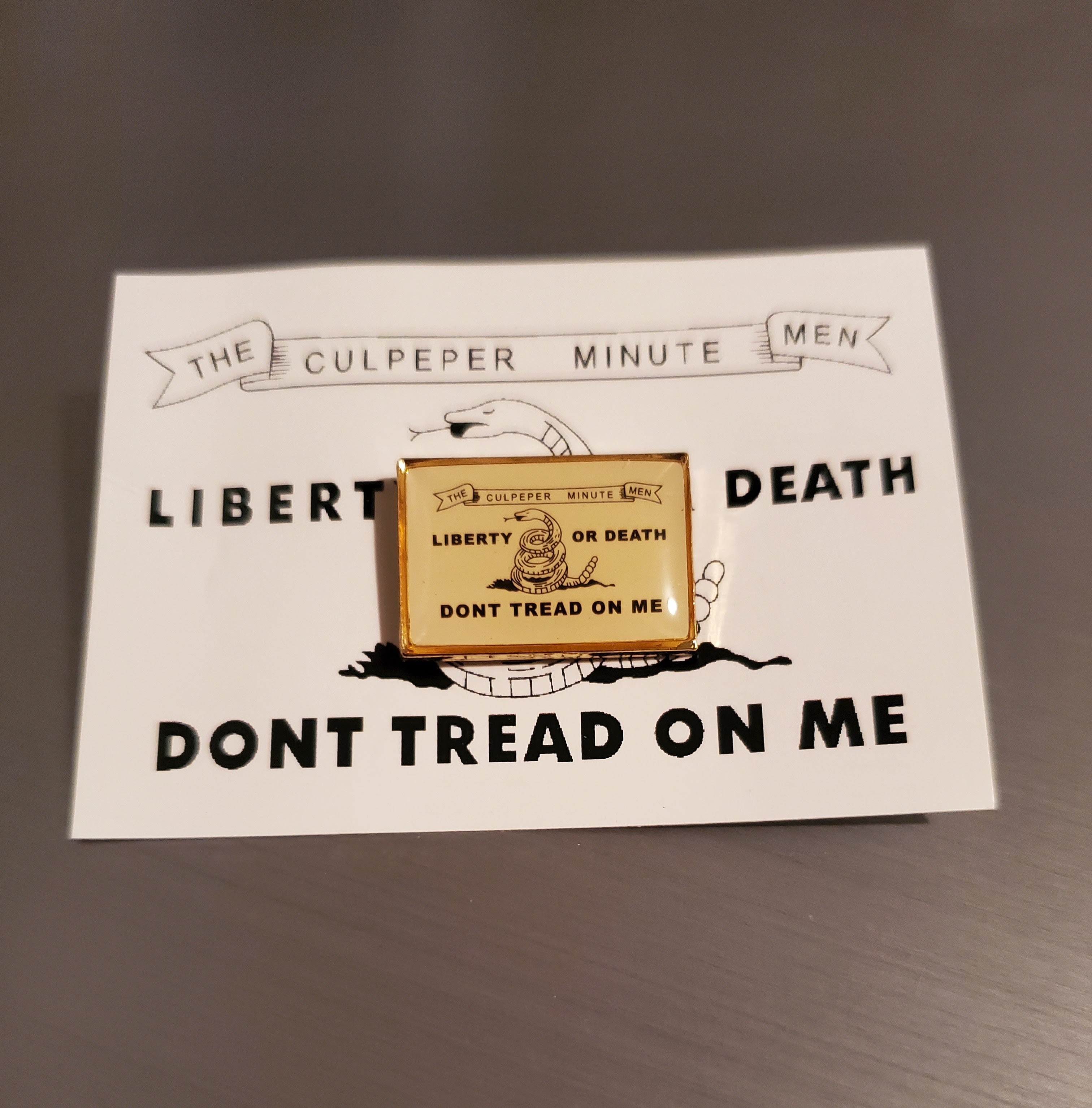 Liberty or Death Don't Tread on Me Culpeper Minutemen Lapel Pin - PatriotDepot.com