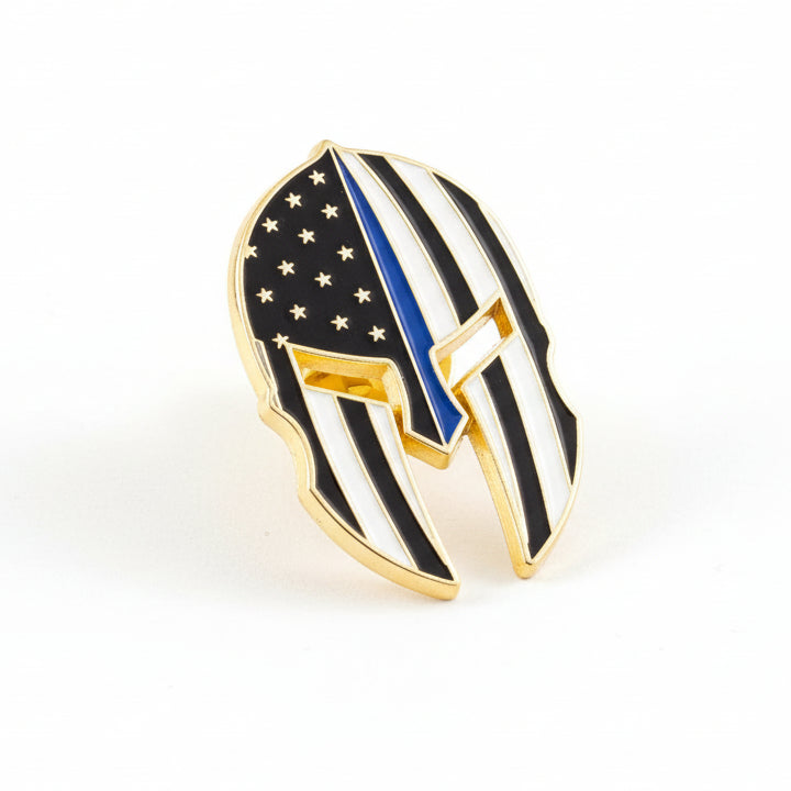 Molon Labe Crusader Thin Blue Line Helmet Pin (Gold Plated) - PatriotDepot.com