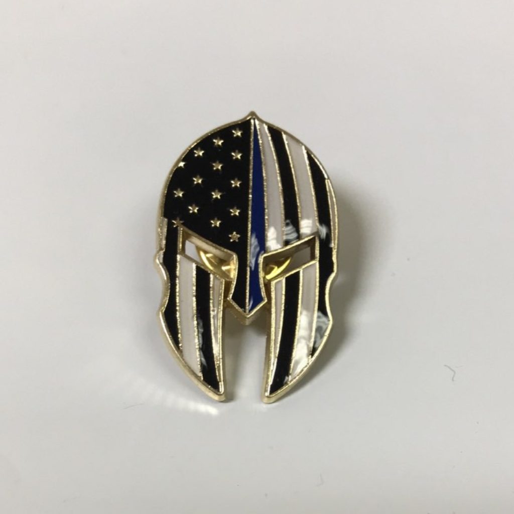 Molon Labe Crusader Thin Blue Line Helmet Pin (Gold Plated) - PatriotDepot.com