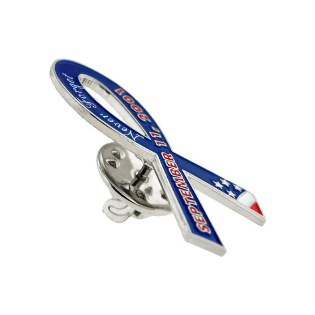 Never Forget 9 - 11 Ribbon Silver Plated Lapel Pin - PatriotDepot.com