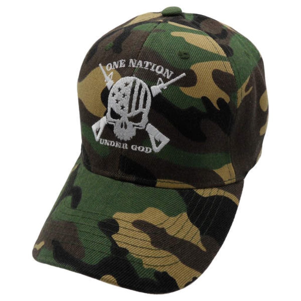 One Nation Under God Skull Custom Embroidered Hat (Camo) - PatriotDepot.com