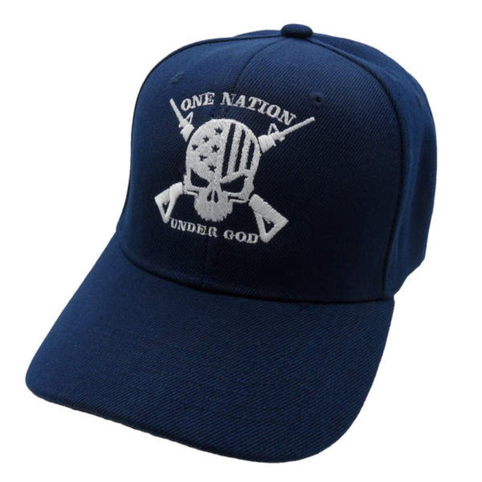 One Nation Under God Skull Custom Embroidered Hat (Navy)