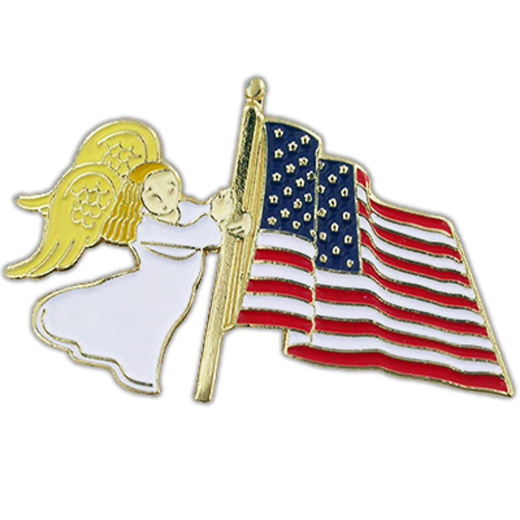 Patriotic Angel American Flag Gold Plated Lapel Pin - PatriotDepot.com