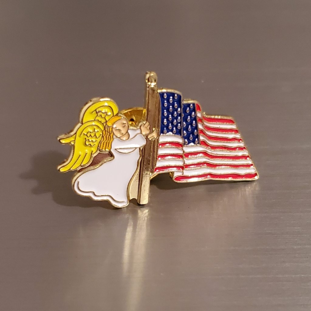Patriotic Angel American Flag Gold Plated Lapel Pin - PatriotDepot.com