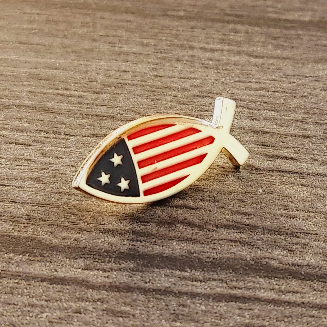 Patriotic Christian Fish Lapel Pin (Gold Plated) - PatriotDepot.com