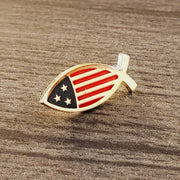 Patriotic Christian Fish Lapel Pin (Gold Plated) - PatriotDepot.com