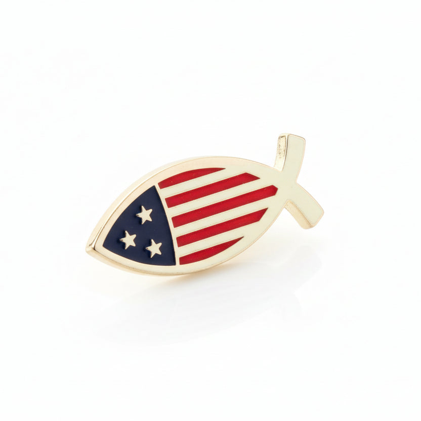 Patriotic Christian Fish Lapel Pin (Gold Plated) - PatriotDepot.com