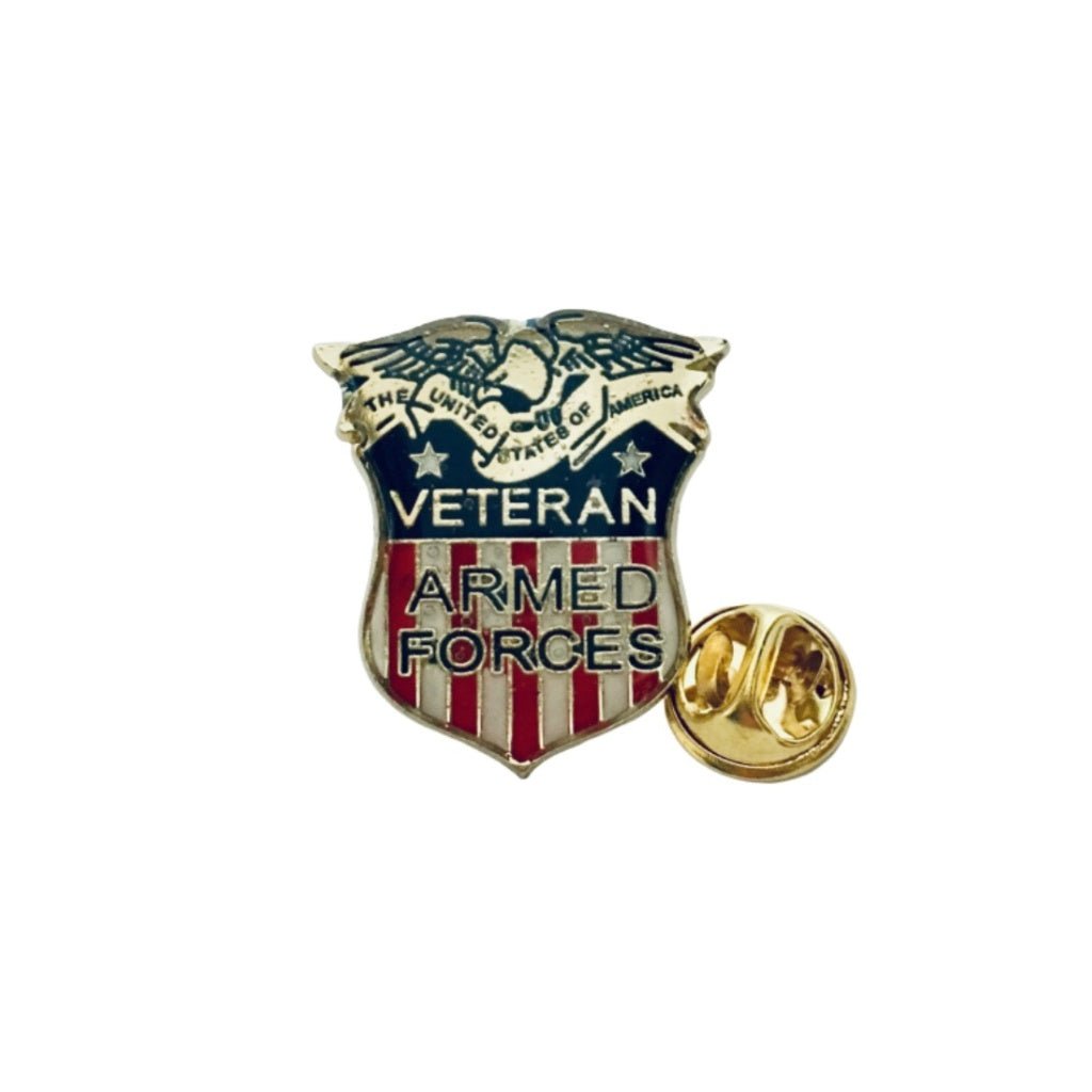 Patriotic Veteran Armed Forces Shield Enamel Pin - PatriotDepot.com