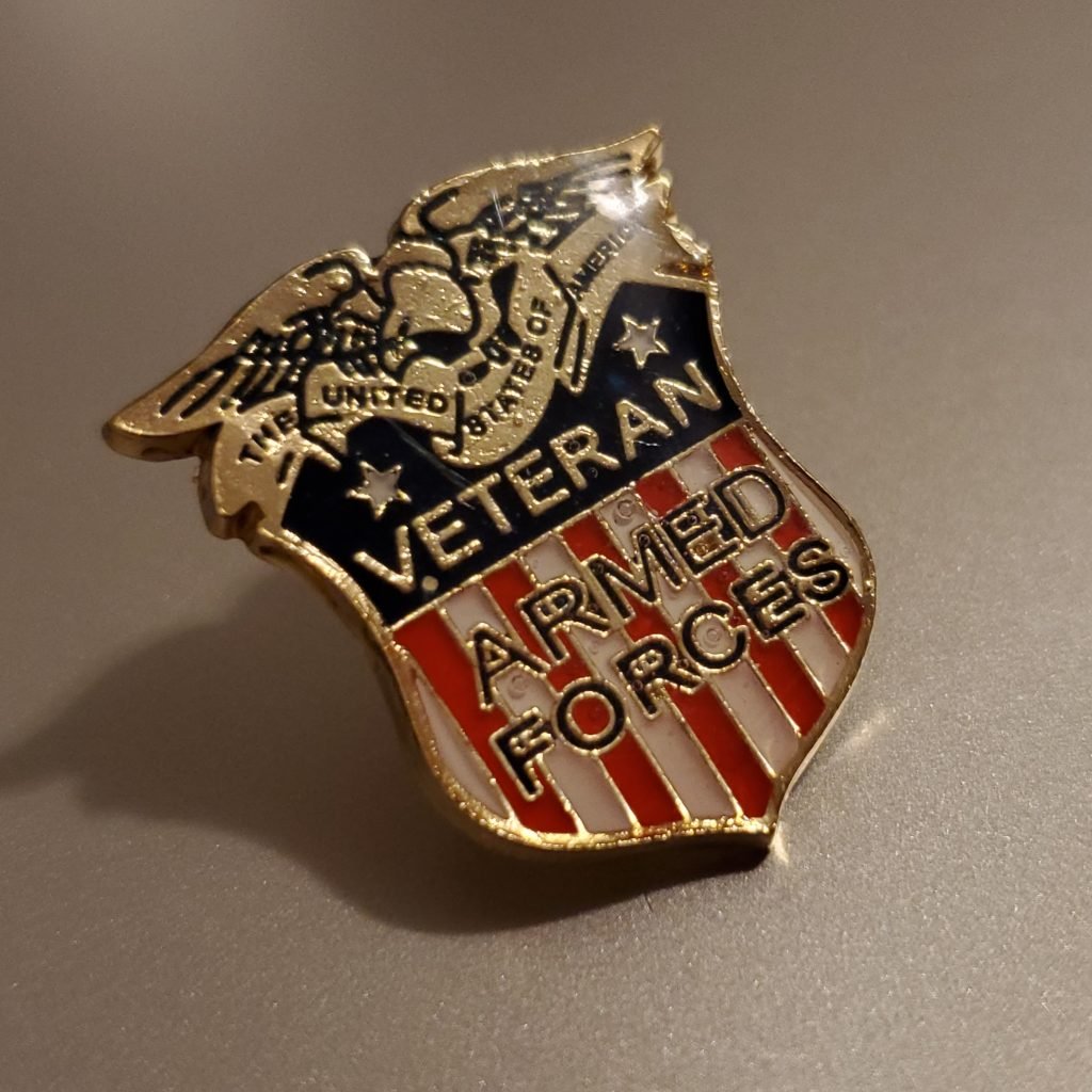 Patriotic Veteran Armed Forces Shield Enamel Pin - PatriotDepot.com