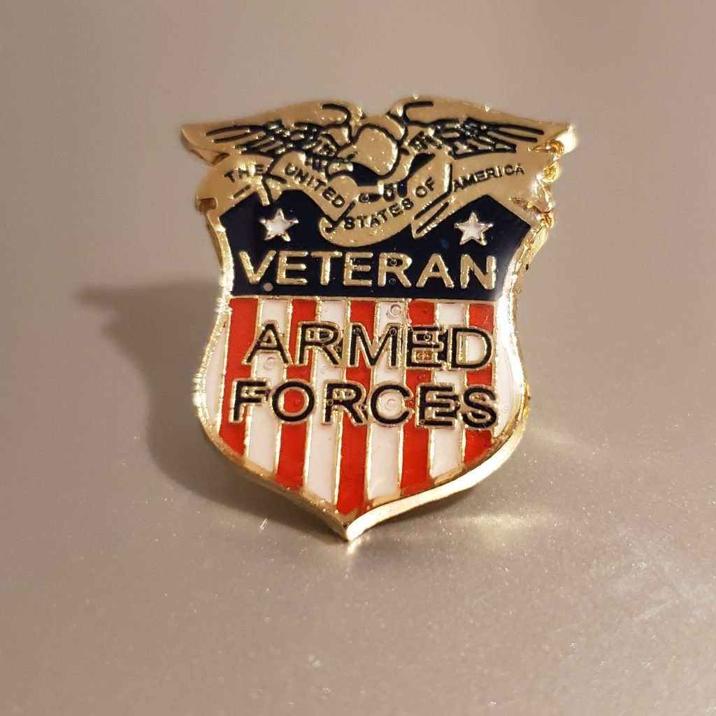 Patriotic Veteran Armed Forces Shield Enamel Pin - PatriotDepot.com