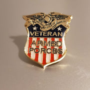 Patriotic Veteran Armed Forces Shield Enamel Pin - PatriotDepot.com