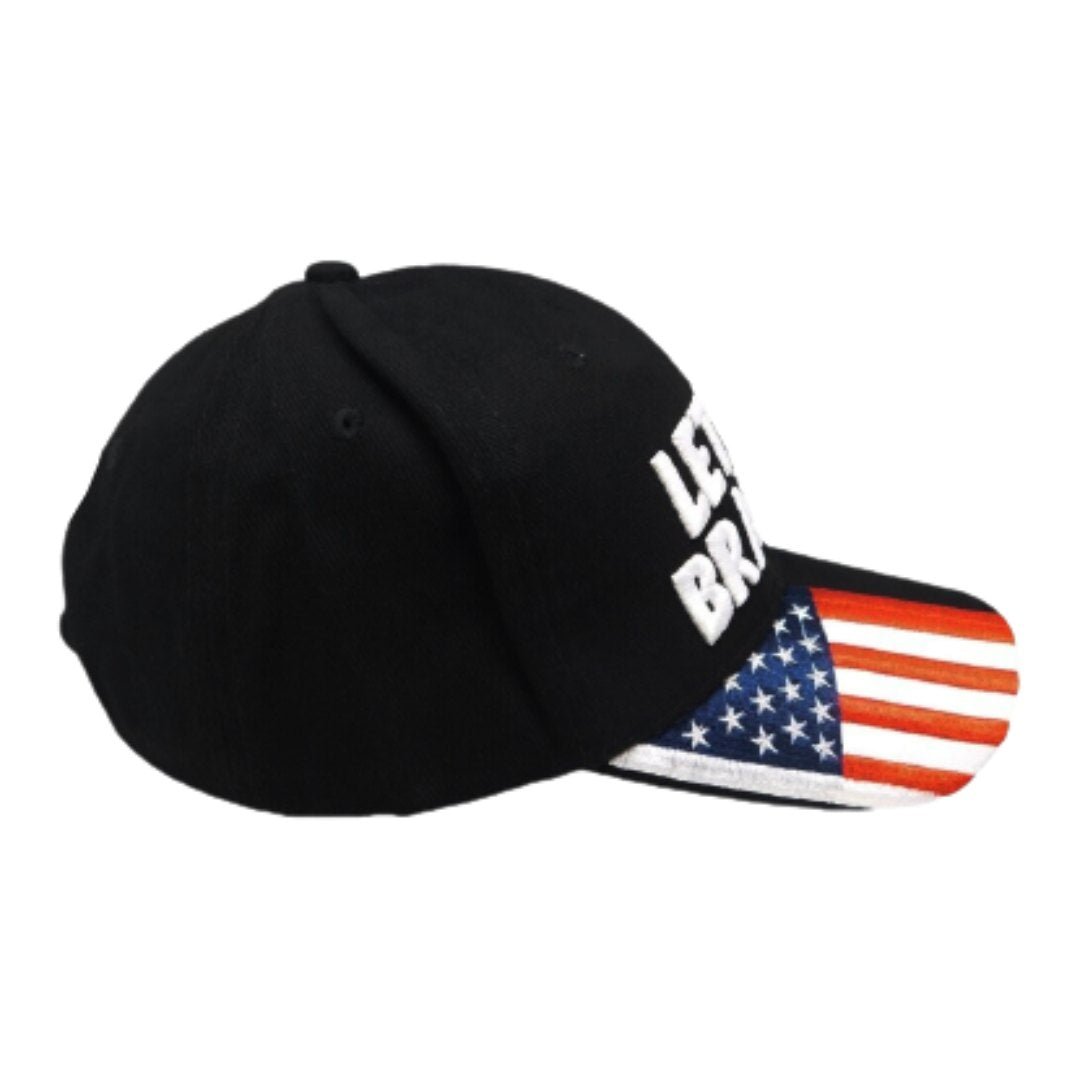Premium Let's Go Brandon Hat with Embroidered Flag Bill (Black) - PatriotDepot.com