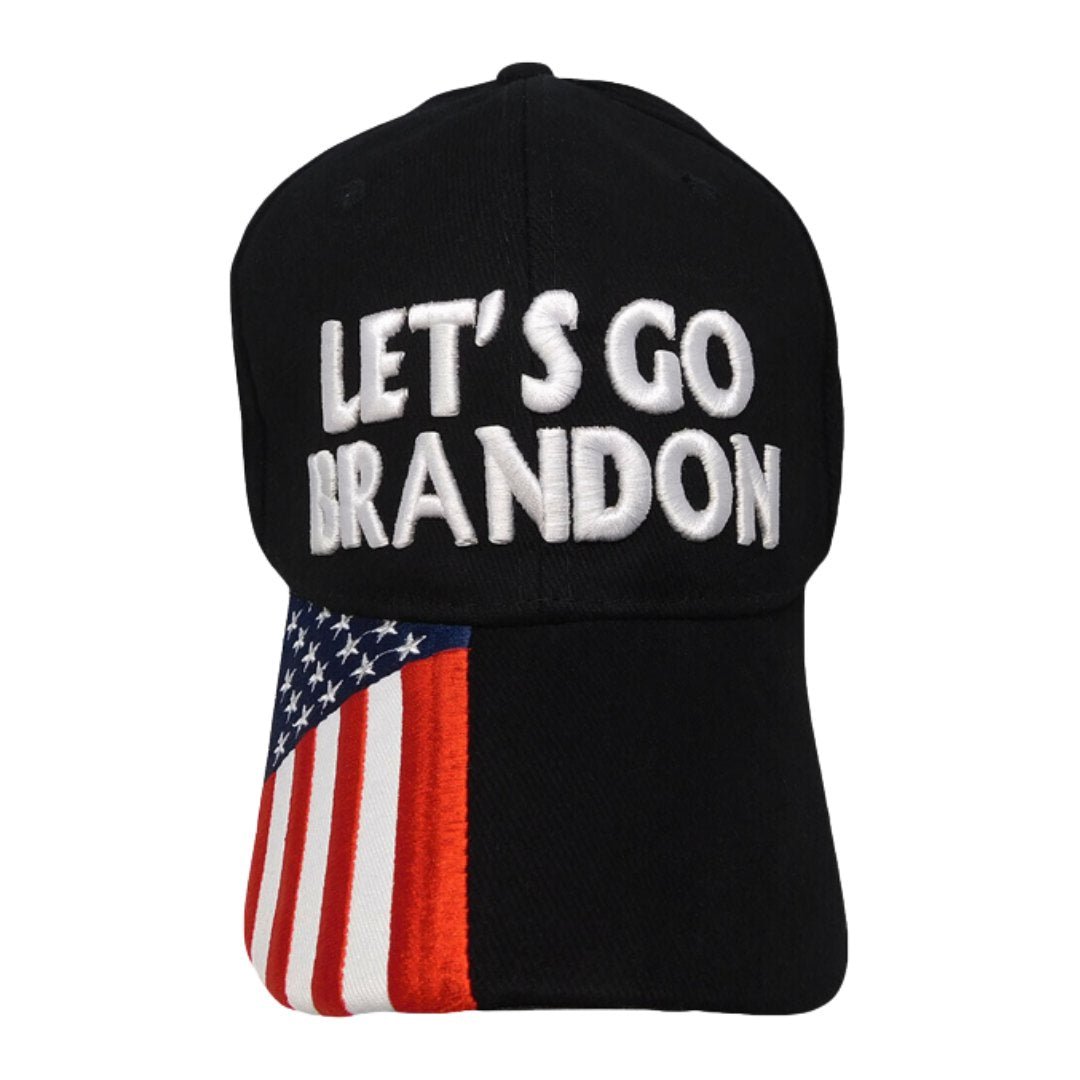 Premium Let's Go Brandon Hat with Embroidered Flag Bill (Black) - PatriotDepot.com