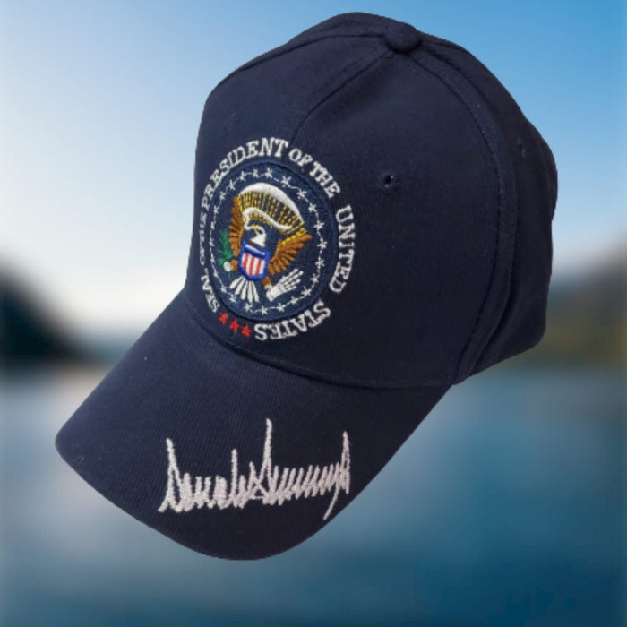 Trump Signature Presidential Seal Custom Embroidered Hat (Blue)