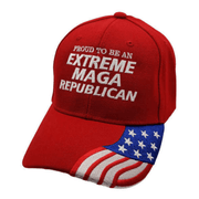 Proud To Be An Extreme MAGA Republican Embroidered Hat w/flag bill (Red) - PatriotDepot.com