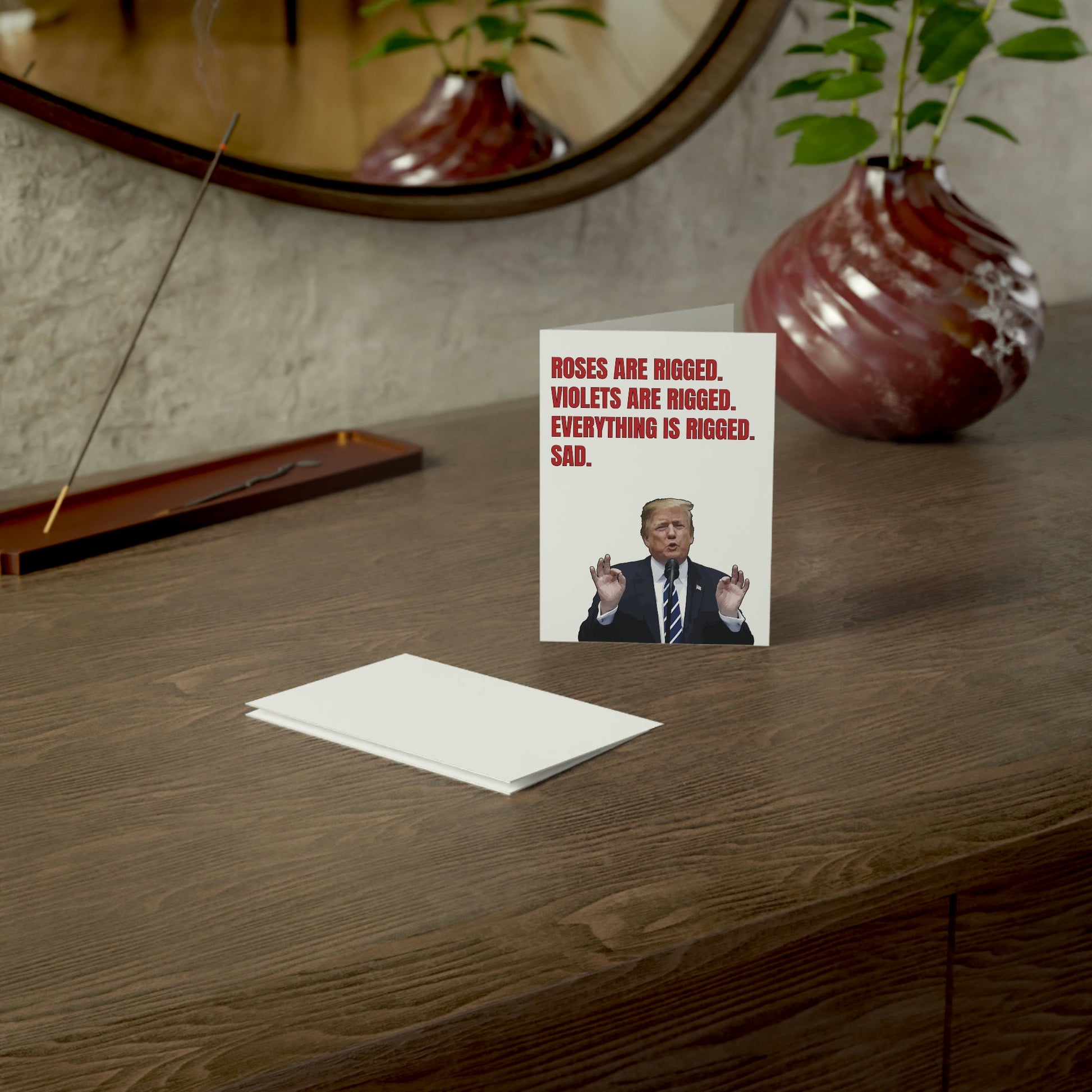 Roses Are Rigged. Violets are Rigged. Everything is Rigged. Sad. Trump Greeting Card (1, 10, 30, and 50pcs) - PatriotDepot.com