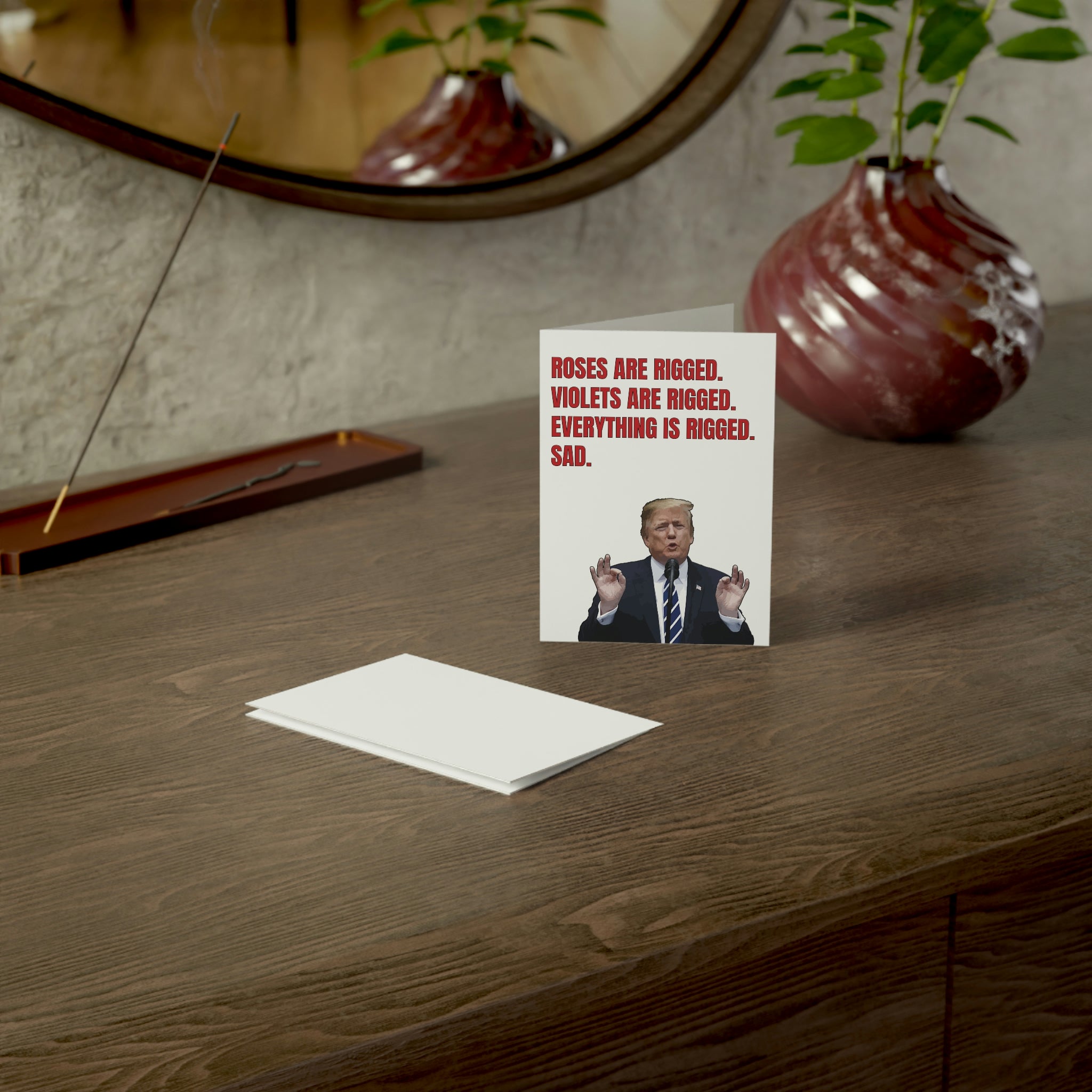 Roses Are Rigged. Violets are Rigged. Everything is Rigged. Sad. Trump Greeting Card (1, 10, 30, and 50pcs) - PatriotDepot.com
