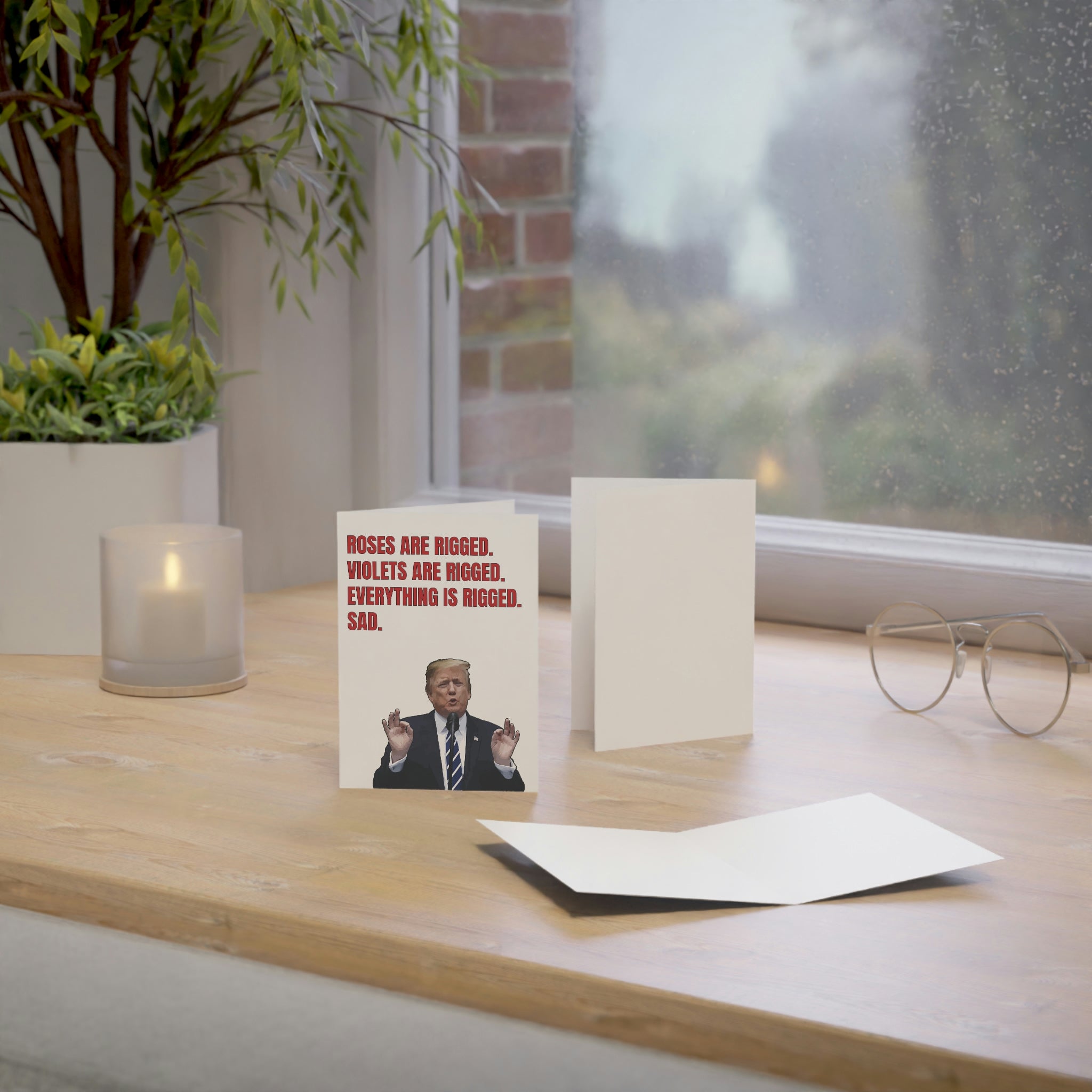 Roses Are Rigged. Violets are Rigged. Everything is Rigged. Sad. Trump Greeting Card (1, 10, 30, and 50pcs) - PatriotDepot.com