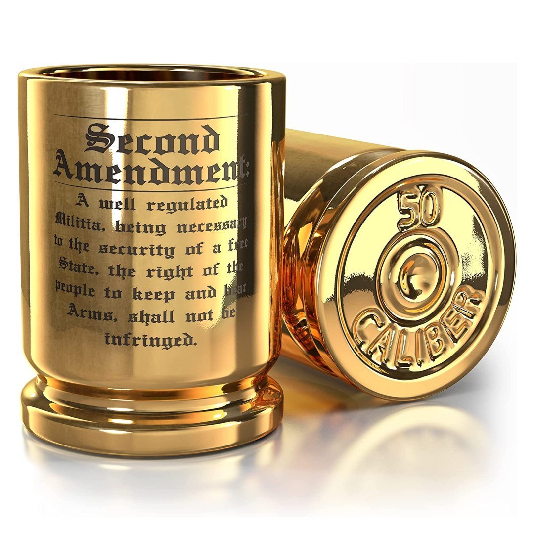 Second Amendment Engraved 50 Caliber Brass Ceramic Shot Glasses (Set of 2) - PatriotDepot.com