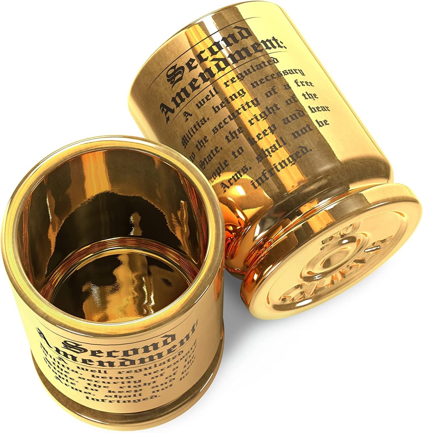 Second Amendment Engraved 50 Caliber Brass Ceramic Shot Glasses (Set of 2) - PatriotDepot.com