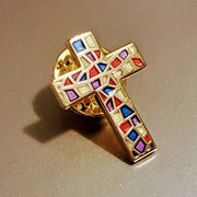 Stained Glass Cross Cloisonné Lapel Pin - PatriotDepot.com