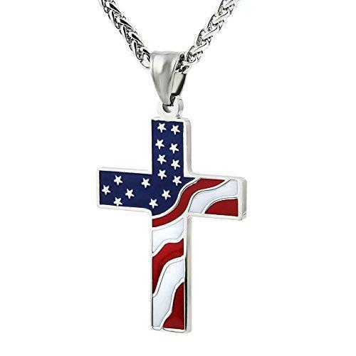 Stainless Steel American Flag Cross Necklace - PatriotDepot.com