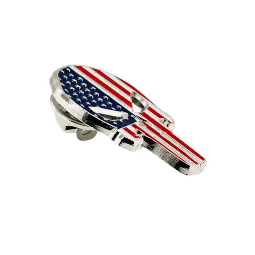 Stars and Stripes Patriotic Skull Pin (Nickel Plated) - PatriotDepot.com