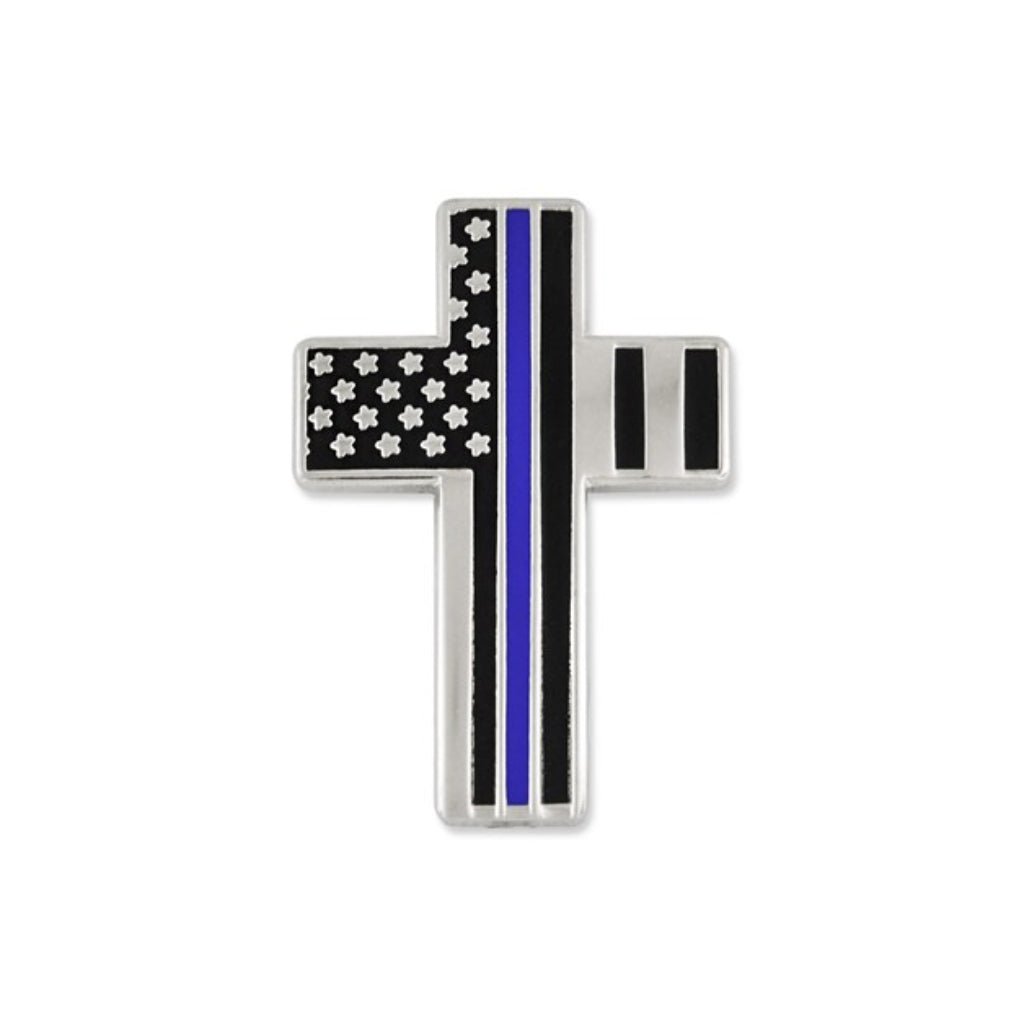 Thin Blue Line Cross Lapel Pin - PatriotDepot.com