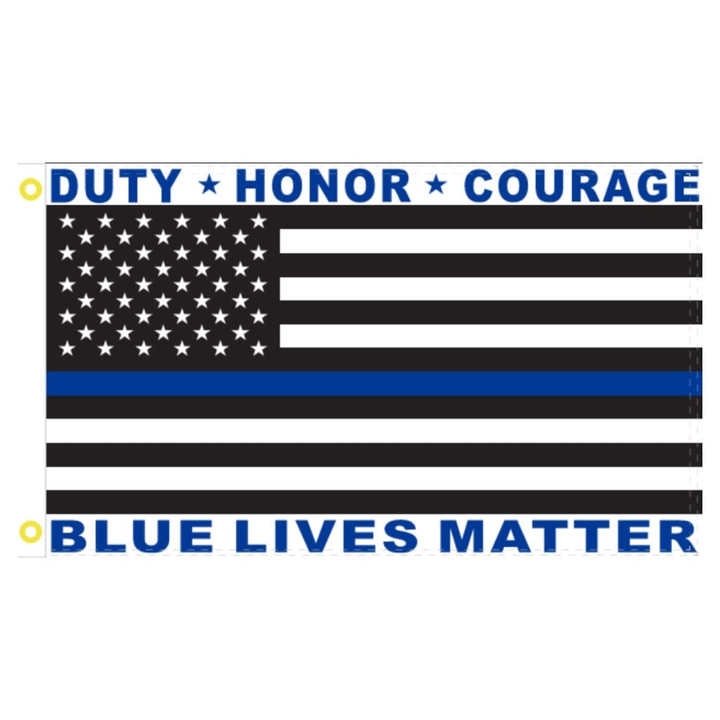 Thin Blue Line Duty Honor Courage 3'x5' Flag - PatriotDepot.com