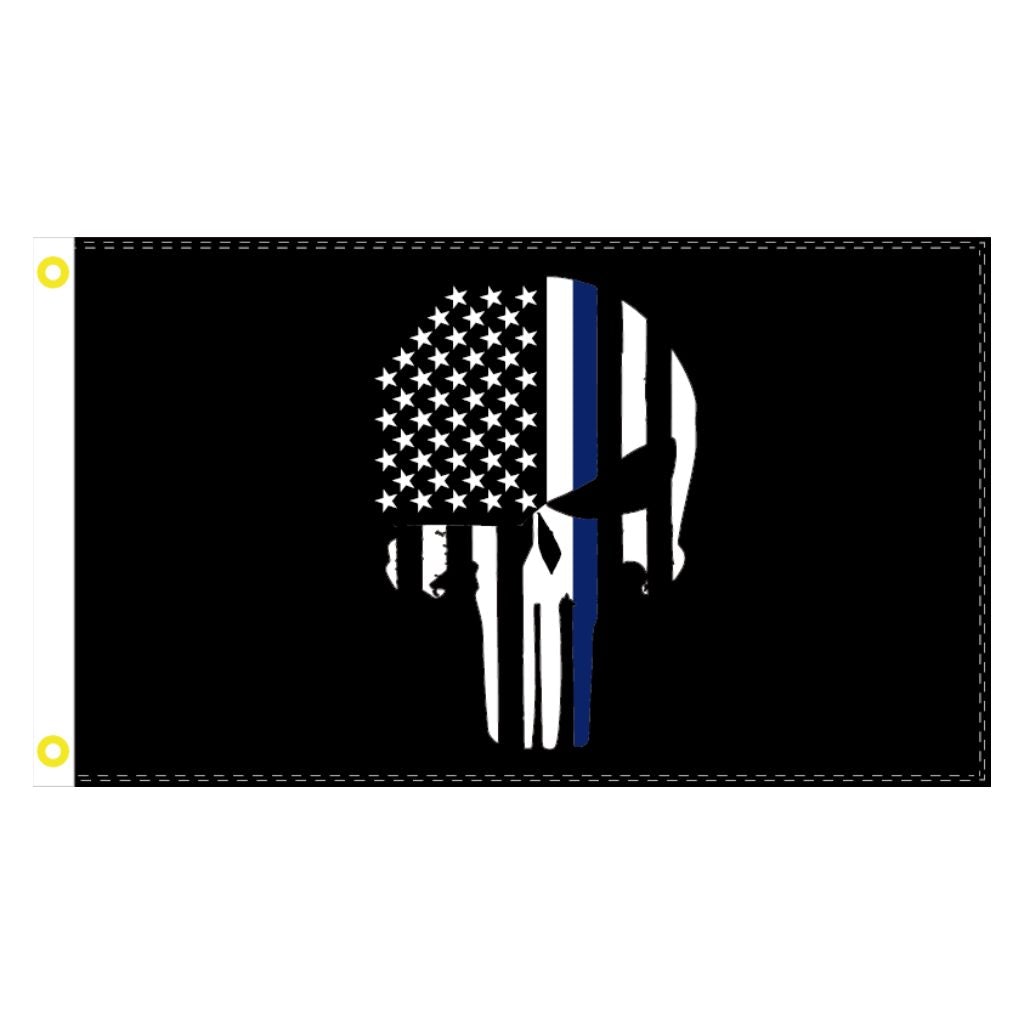 Thin Blue Line Skull 2'x3' Rough Tex® Flag - PatriotDepot.com