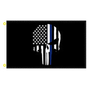 Thin Blue Line Skull 2'x3' Rough Tex® Flag - PatriotDepot.com