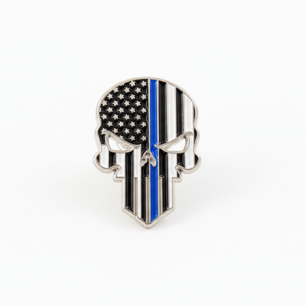 Thin Blue Line Skull Lapel Pin (Nickel Plated) - PatriotDepot.com