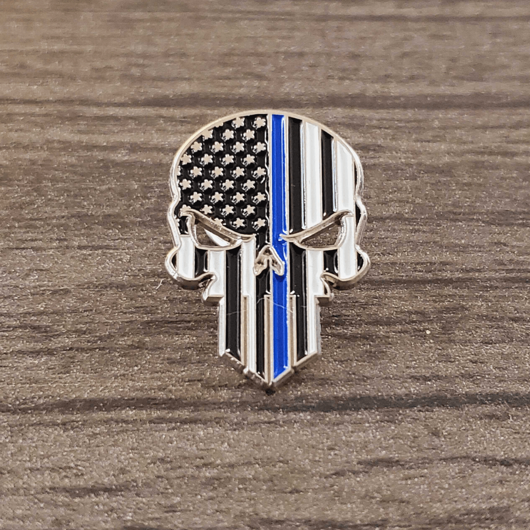 Thin Blue Line Skull Lapel Pin (Nickel Plated) - PatriotDepot.com