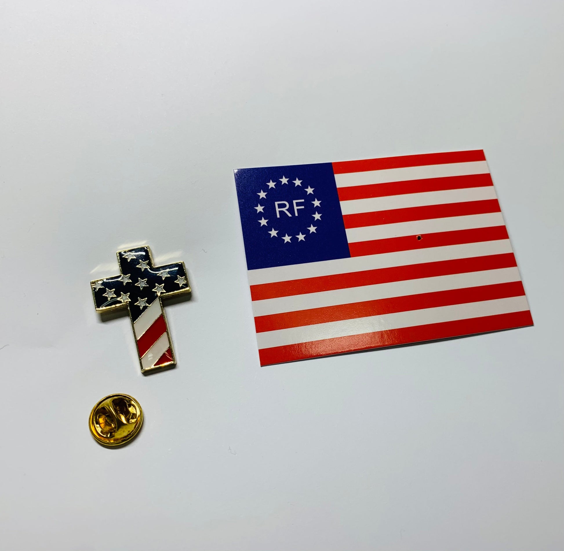 USA Cross with Flag Enamel Lapel Pin - PatriotDepot.com