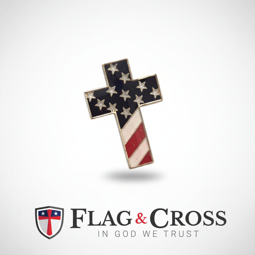 USA Cross with Flag Enamel Lapel Pin - PatriotDepot.com