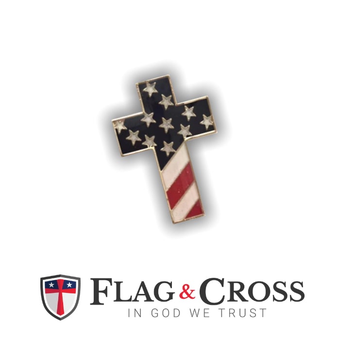 USA Cross with Flag Enamel Lapel Pin - PatriotDepot.com