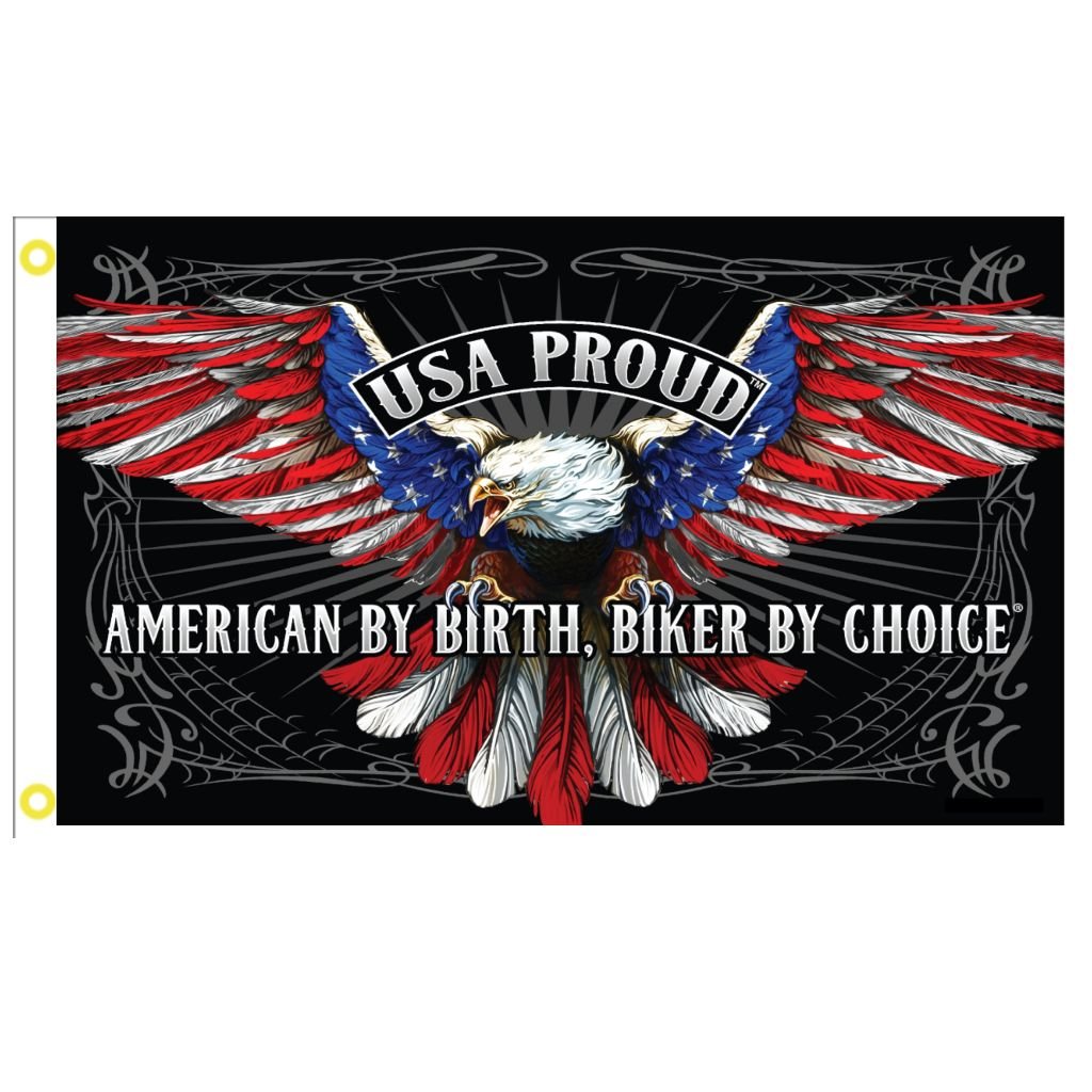 USA Proud American By Birth Biker By Choice 3'x5' Flag - PatriotDepot.com
