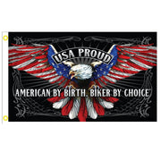 USA Proud American By Birth Biker By Choice 3'x5' Flag - PatriotDepot.com
