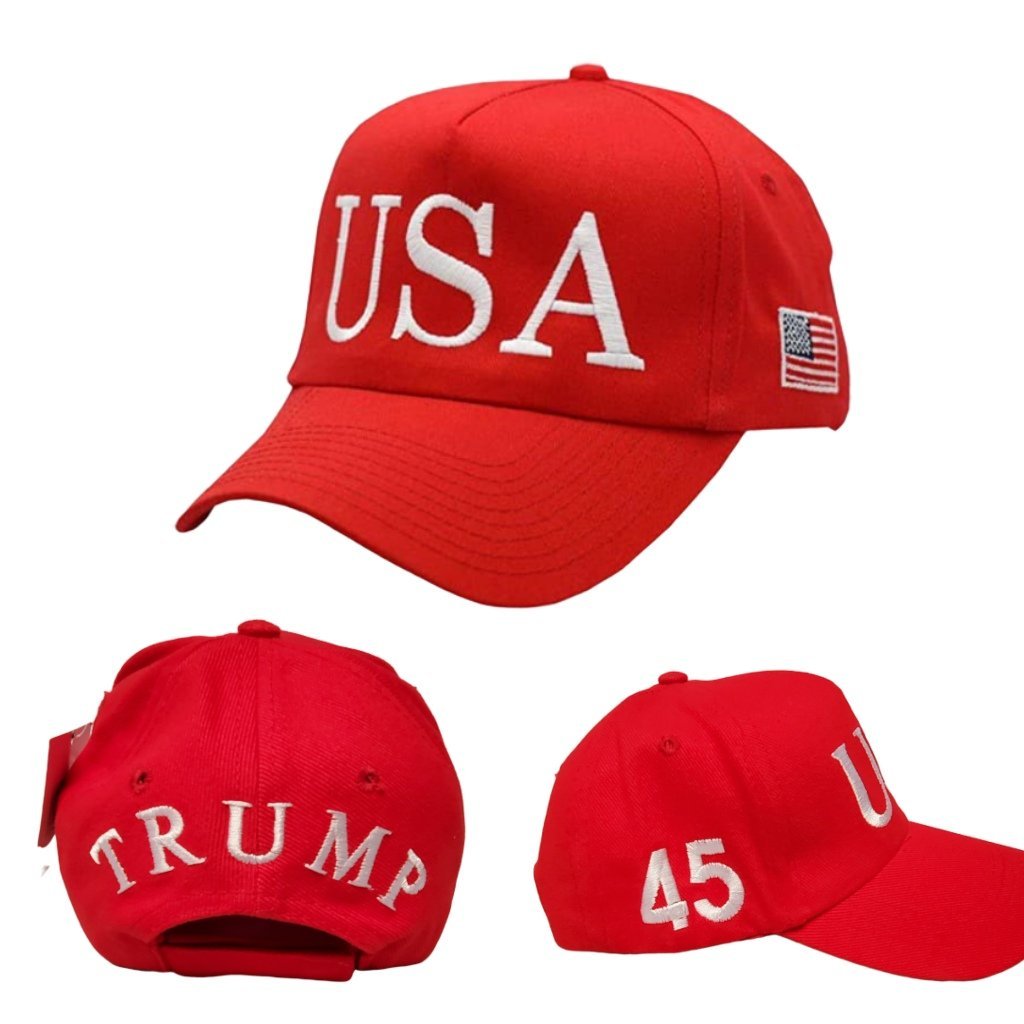 USA Trump 45 100% Cotton Twill Embroidered Hat (Red) - PatriotDepot.com