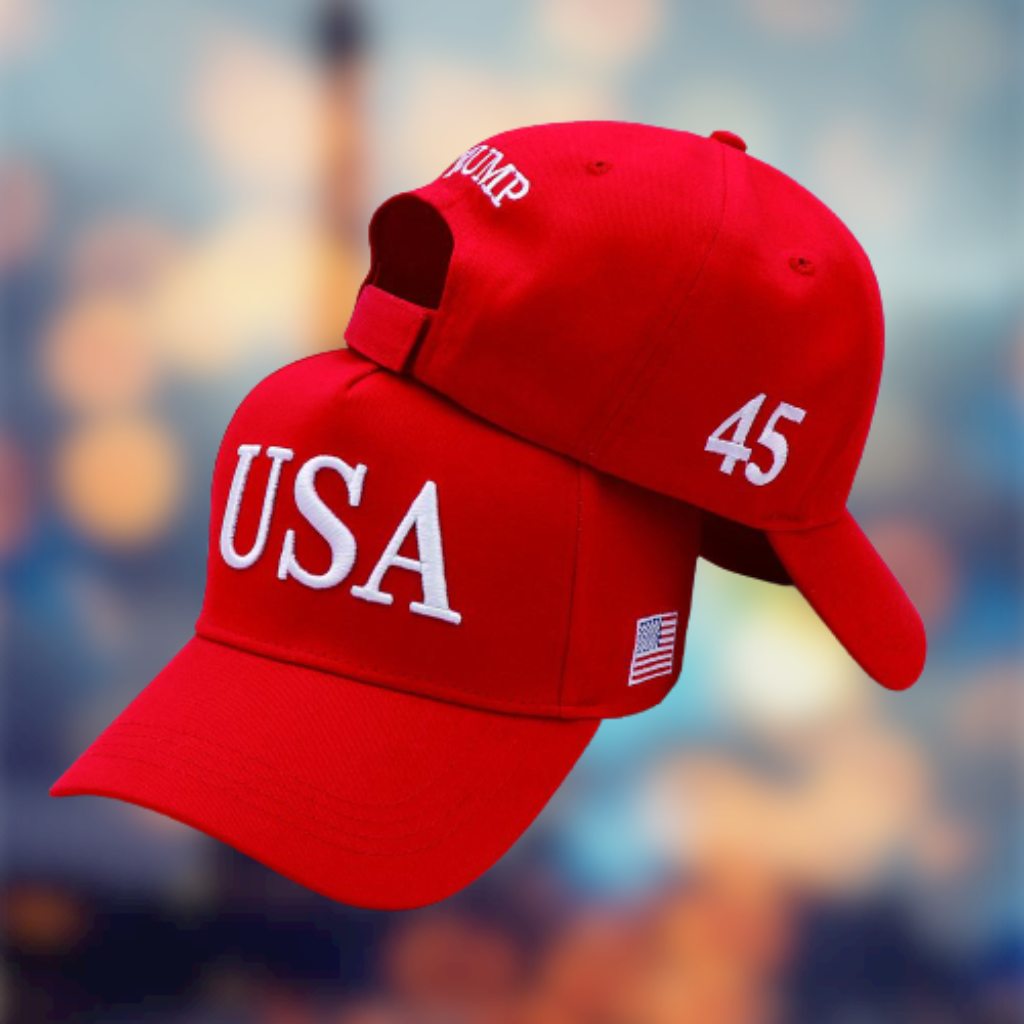 USA Trump 45 100% Cotton Twill Embroidered Hat (Red) - PatriotDepot.com