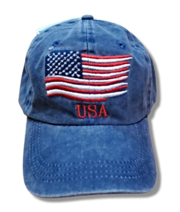 Custom Embroidered USA American Waving Flag Hat (Jean Denim)